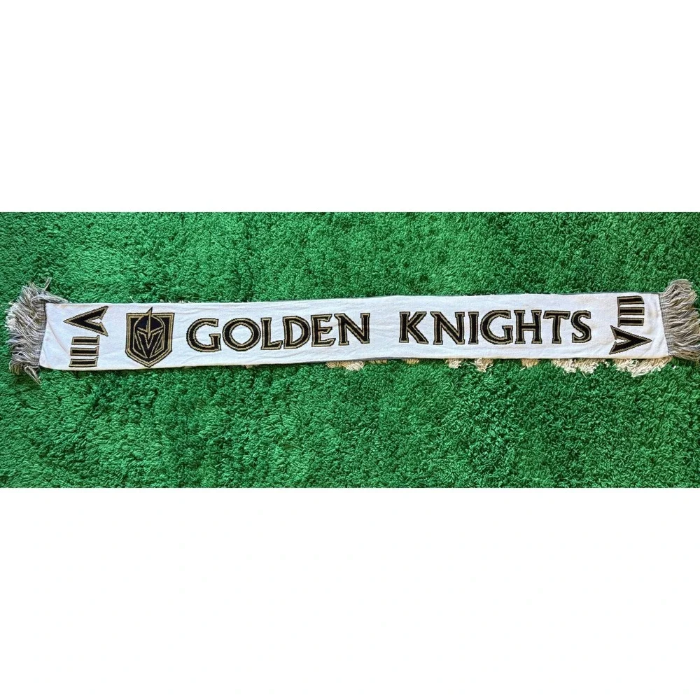 Vegas Golden Knights Scarf Unisex OS White Excellent NHL Hockey‎ Knit Fringe